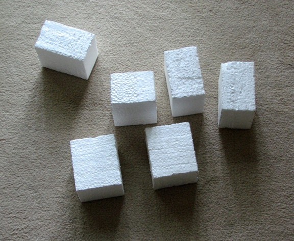 Six Stryofoam spacer blocks